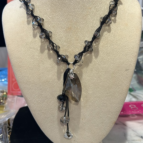 Black Diamond Crystal & Tulle Beaded Necklace-Adjustable-Boutique - Picture 8 of 11